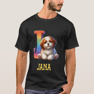 Camiseta Perros Cute Letra Jana Nombre Perro Arcoiris