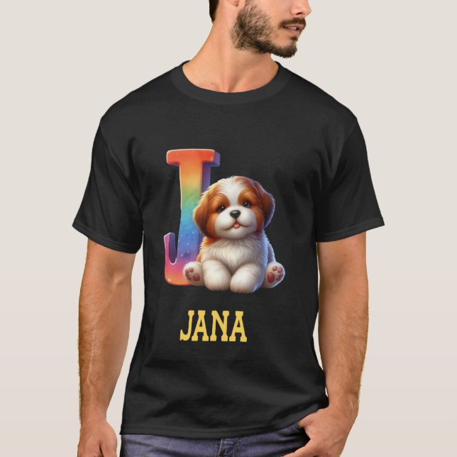 Camiseta Perros Cute Letra Jana Nombre Perro Arcoiris (Anverso)