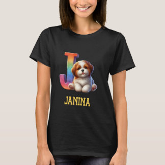 Camiseta Perros Cute Letra Janina Nombre Perro Arcoiris