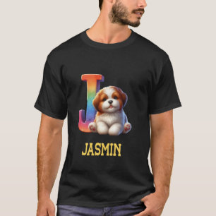 Camiseta Perros Cute Letra Jasmin Name Rainbow Dog