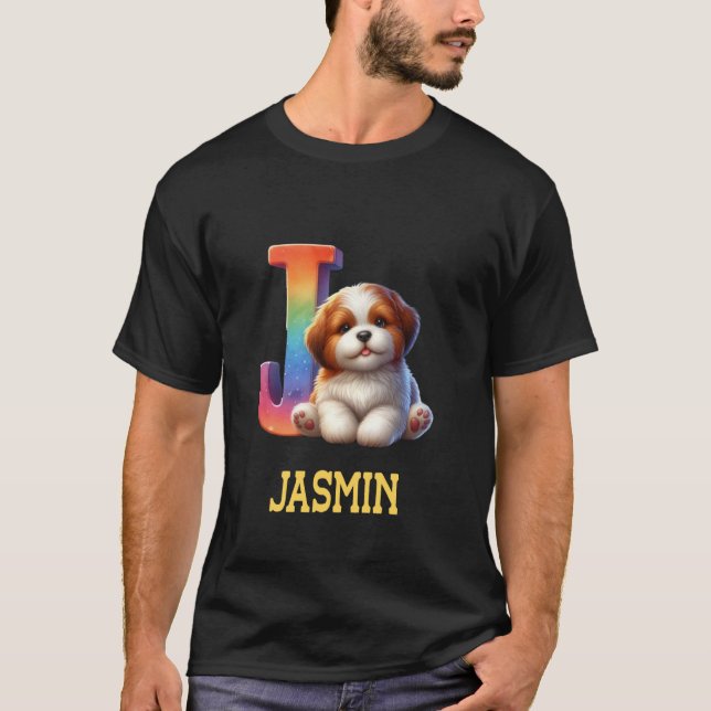 Camiseta Perros Cute Letra Jasmin Name Rainbow Dog (Anverso)