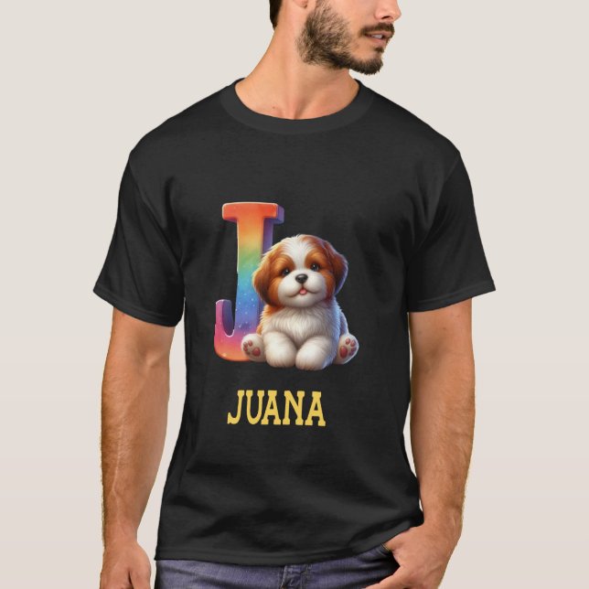 Camiseta Perros Cute Letra Juana Nombre Perro Arcoiris (Anverso)