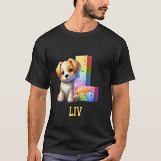 Camiseta Perros Cute Letra Liv Nombre Perro Arcoiris