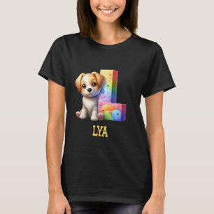 Camiseta Perros Cute Letra Lya Name Rainbow Dog