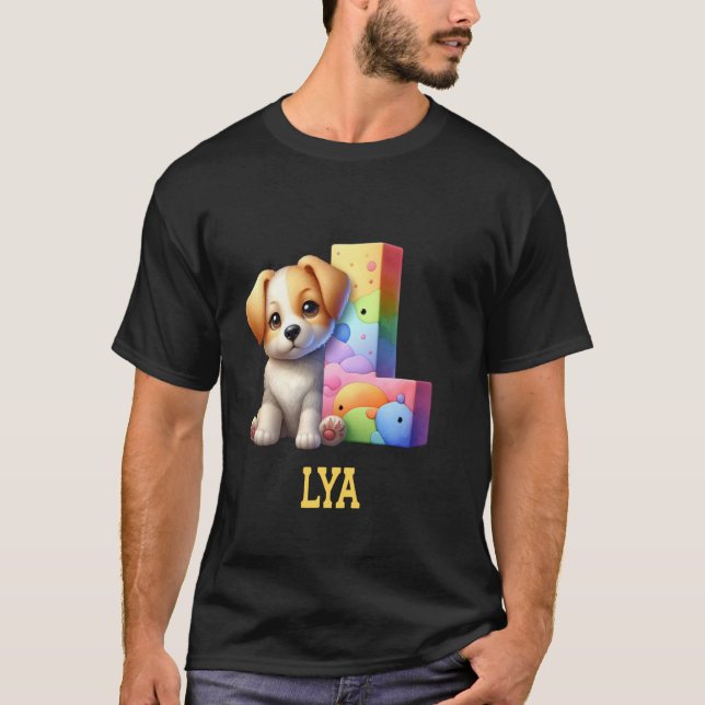 Camiseta Perros Cute Letra Lya Name Rainbow Dog (Anverso)