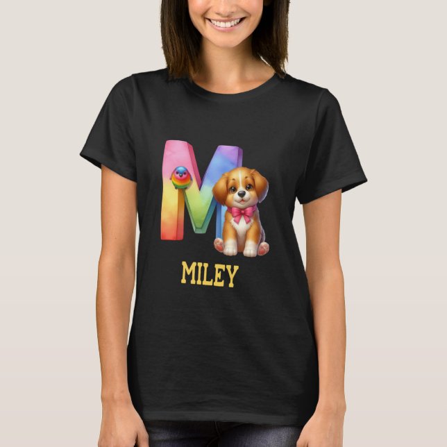Camiseta Perros Cute Letra Miley Nombre Perro Arcoiris (Anverso)