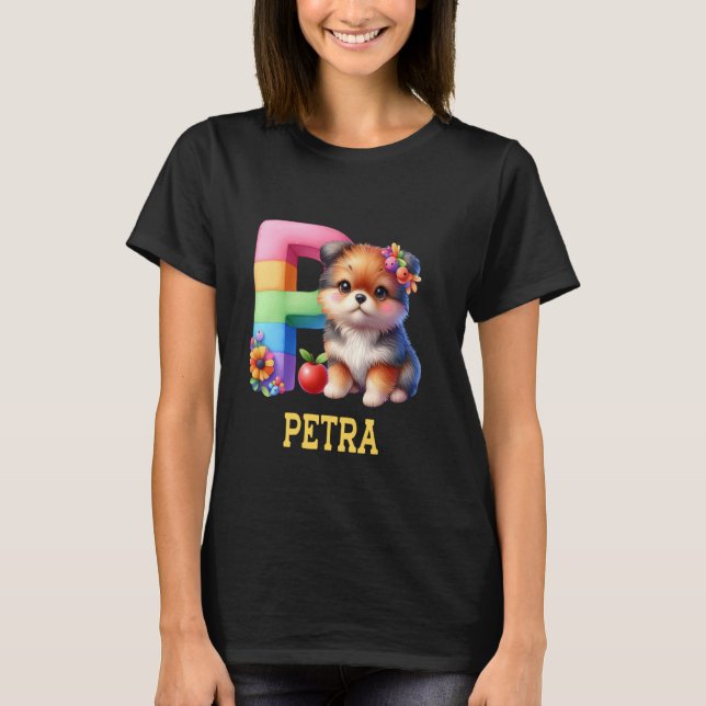 Camiseta Perros Cute Letra Petra Name Rainbow Dog (Anverso)