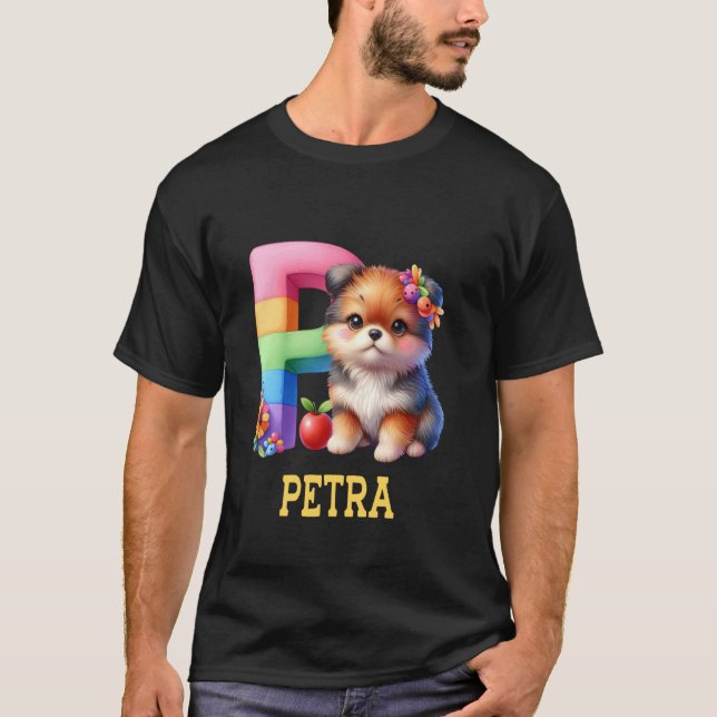Camiseta Perros Cute Letra Petra Name Rainbow Dog (Anverso)