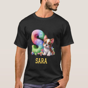 Camiseta Perros Cute Letra Sara Nombre Perro Arcoiris