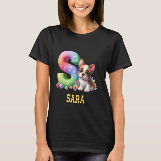 Camiseta Perros Cute Letra Sara Nombre Perro Arcoiris (Anverso)