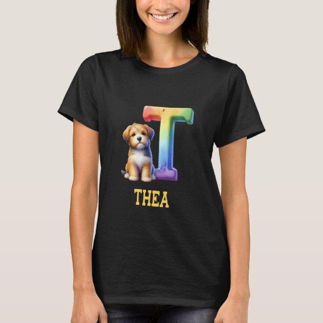 Camiseta Perros Cute Letra Thea Name Rainbow Dog (Anverso)
