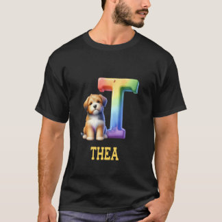 Camiseta Perros Cute Letra Thea Name Rainbow Dog
