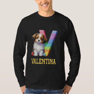 Camiseta Perros Cute Letra Valentina Nombre Perro Arcoiris