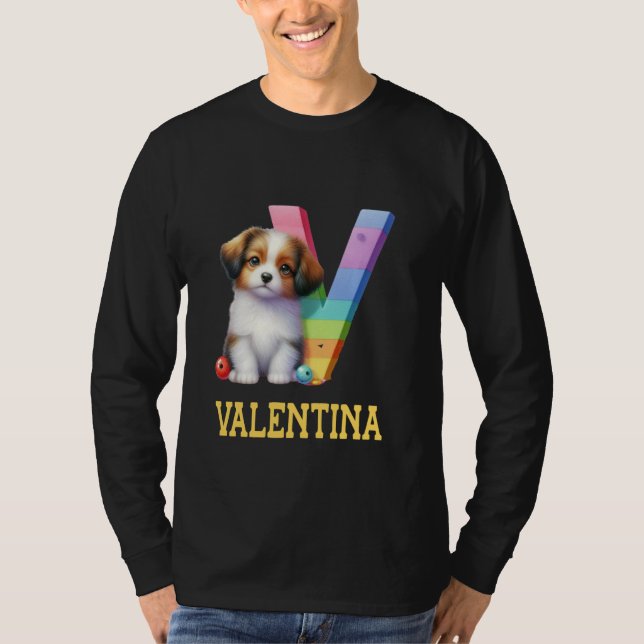 Camiseta Perros Cute Letra Valentina Nombre Perro Arcoiris (Anverso)