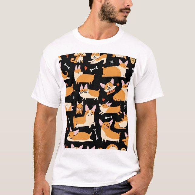 Camiseta Perros De Corgi, Un Fondo Agradable. (Anverso)