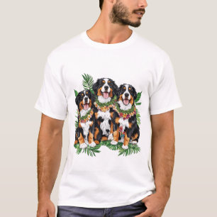 Camiseta Perros de montaña berneses hawaianos Lei de flores