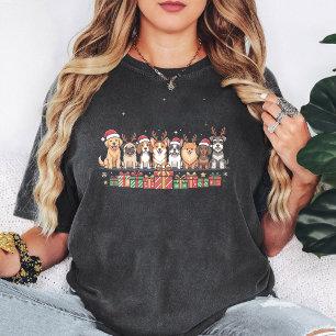 Camiseta Perros de Navidad con sombreros de Santa y regalos