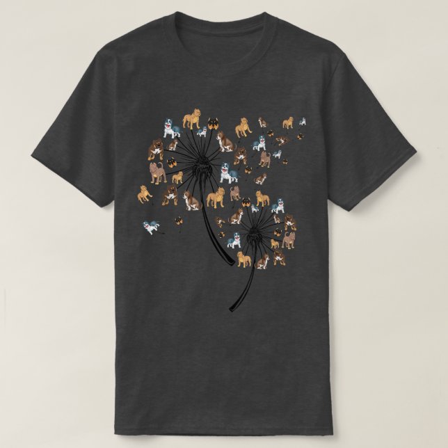 Camiseta Perros de Pitbull Cute Dandelion Fllower Flying Do (Diseño del anverso)