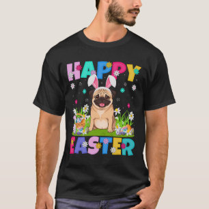 Camiseta Perros de Pug Feliz Semana Santa Caza de Huevos Co