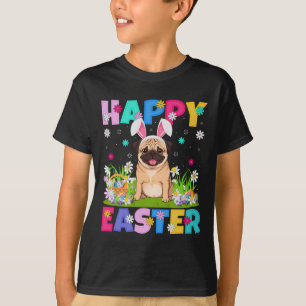 Camiseta Perros de Pug Feliz Semana Santa Caza de Huevos Co