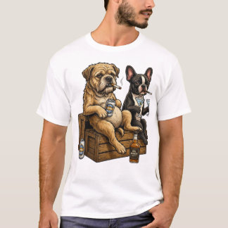 Camiseta Perros Divertidos Bebiendo Cerveza y Whisky Gráfic