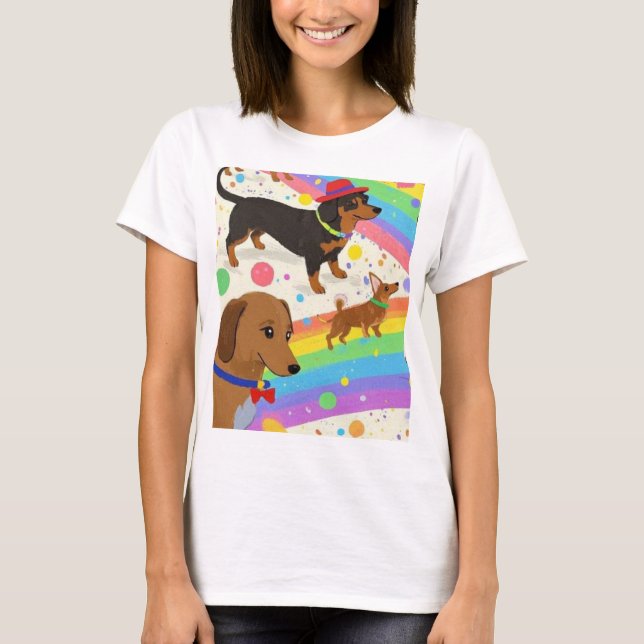 Camiseta Perros divertidos y bonitos con arco iris (Anverso)