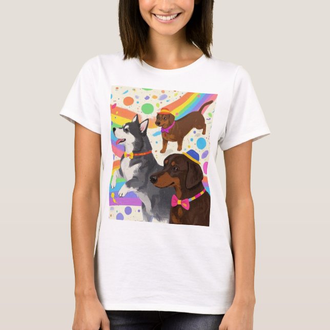 Camiseta Perros divertidos y bonitos con arco iris (Anverso)