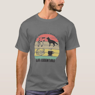 Camiseta Perros esenciales para la vida, té, libros, música