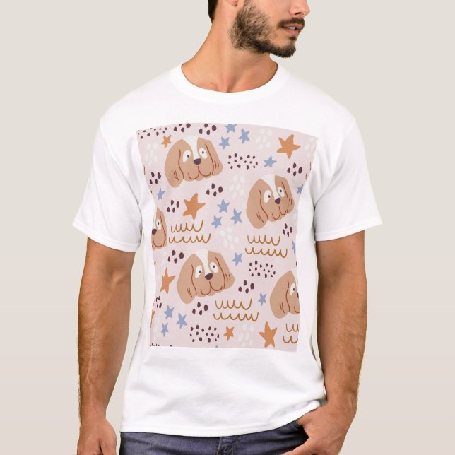 Camiseta Perros, estrellas, líneas: sin costuras (Anverso)