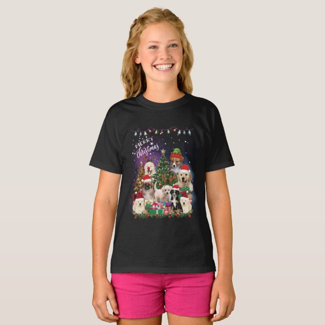 Camiseta Perros Feliz Navidad Luz (Anverso completo)