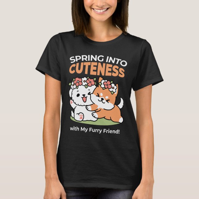 Camiseta Perros juguetones con coronas de flores - Tema de  (Anverso)