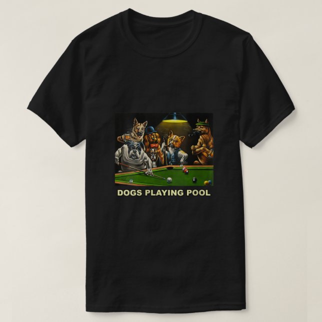 Camiseta Perros mujeres jugando billar arte Cachorros de ca (Diseño del anverso)