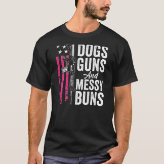 Camiseta Perros Pistolas Y Bollos Desordenados Mujeres Perr