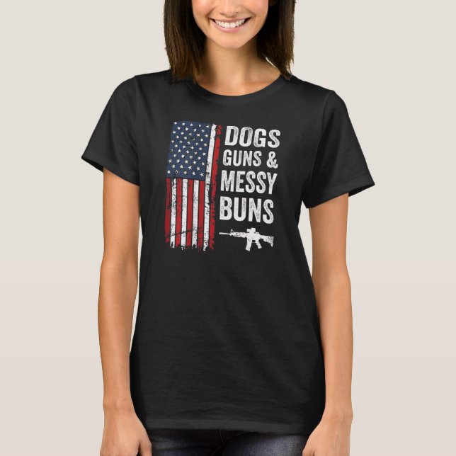 Camiseta Perros Pistolas Y Bromas Buns Bandera Estadouniden (Anverso)