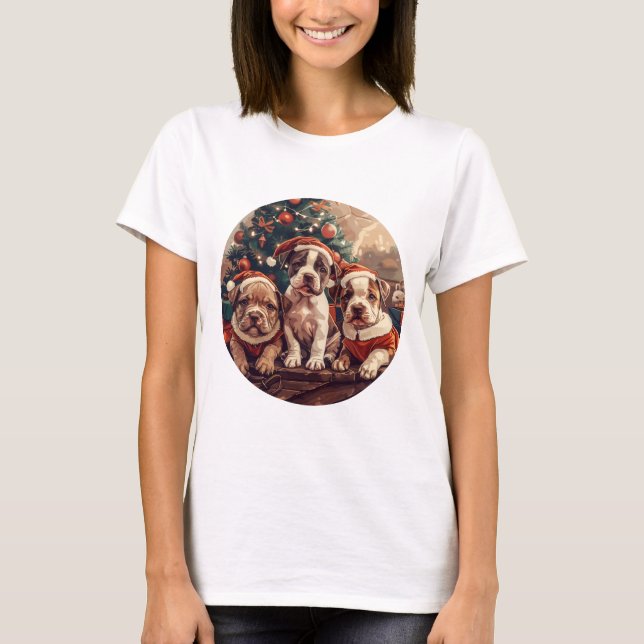 Camiseta Perros Pit Bull Cachorros de Navidad (Anverso)