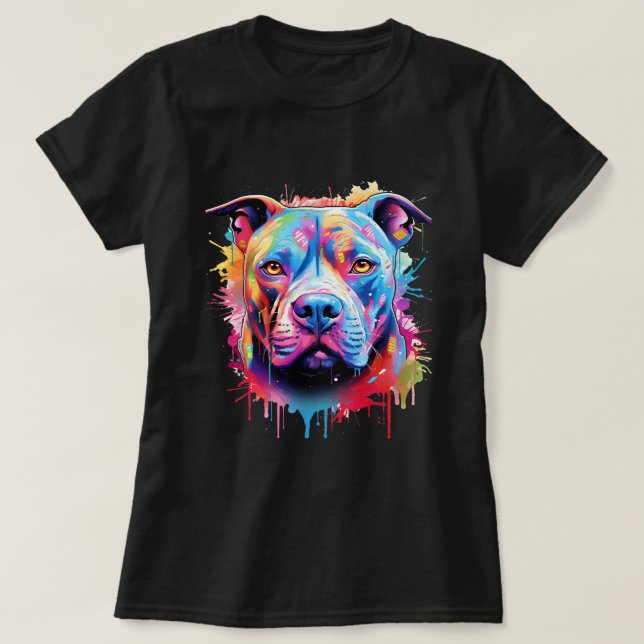 Camiseta Perros Pitbull Terrier Estadounidense Esplash Art  (Diseño del anverso)