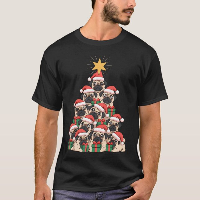 Camiseta Perros Pug árbol de Navidad Cute Navidad (Anverso)