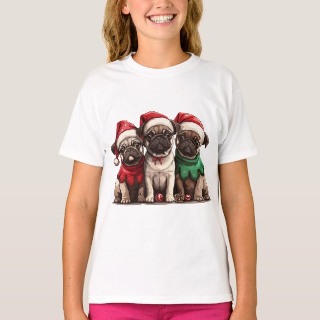 Camiseta Perros Pug de Navidad (Anverso)