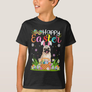 Camiseta Perros Pug Feliz Semana Santa Caza de Huevos Conej
