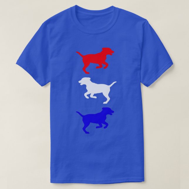 Camiseta Perros rojos de carreras blancas y azules (Diseño del anverso)