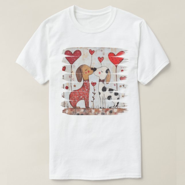 Camiseta Perros románticos con globos de corazón (Diseño del anverso)