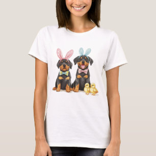 Camiseta Perros Rottweiler de Pascua con Orejas de Conejo