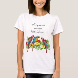 Camiseta Perros tropicales de luna de miel aves hojas de pa