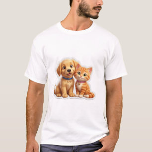 Camiseta Perros y Gatos de Dibujos Animados Adorables Mejor