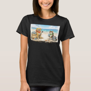 Camiseta Perros y gatos limpian la playa de plástico a blan