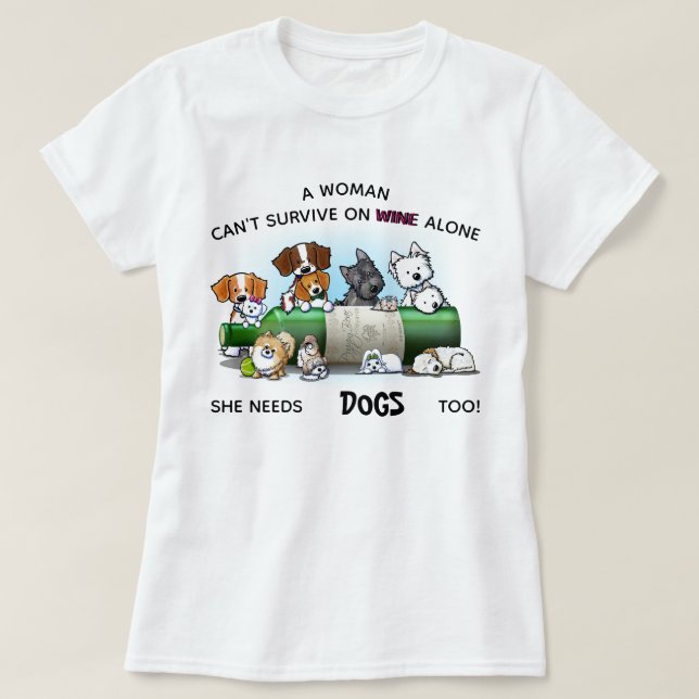 Camiseta PERROS y VINO de las mujeres de KiniArt (Diseño del anverso)