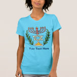 Camiseta Persa Magen David Menorah<br><div class="desc">Esta imagen fue adaptada de una teja judía persa antigua y ofrece un menorah con un Magen David (estrella de David) enmarcado por las ramas de olivo.  Las imperfecciones de la imagen original,  pintada a mano se han preservado.</div>