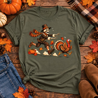 Camiseta Persecución de pavo esqueleto de Acción de Gracias