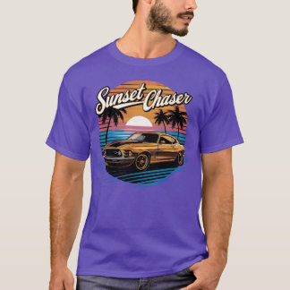 Camiseta Perseguidor del atardecer retro Palmeras Coche fam