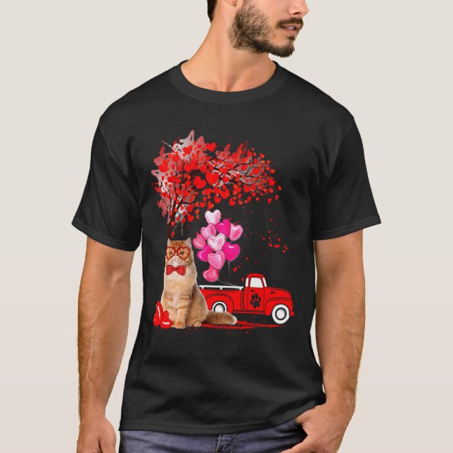 Camiseta Persian Cat Heart Tree Valentines Day  (Anverso)
